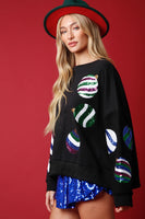 Black Sequin Christmas Ornament Sweatshirt
