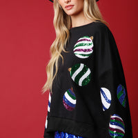 Black Sequin Christmas Ornament Sweatshirt