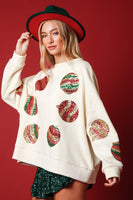 Cream Sequin Christmas Ornament Sweatshirt
