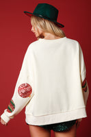 Cream Sequin Christmas Ornament Sweatshirt
