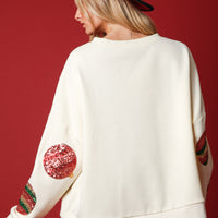 Cream Sequin Christmas Ornament Sweatshirt