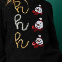 Black Ho Ho Ho Sequin Snowman Sweater