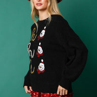 Black Ho Ho Ho Sequin Snowman Sweater