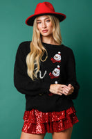 Black Ho Ho Ho Sequin Snowman Sweater
