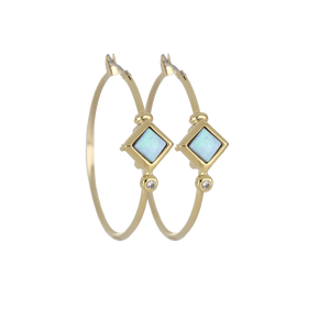 G5583-G6F0 Opalas do Mar Collection - Blue Diamond Opal Hoop Gold Earrings