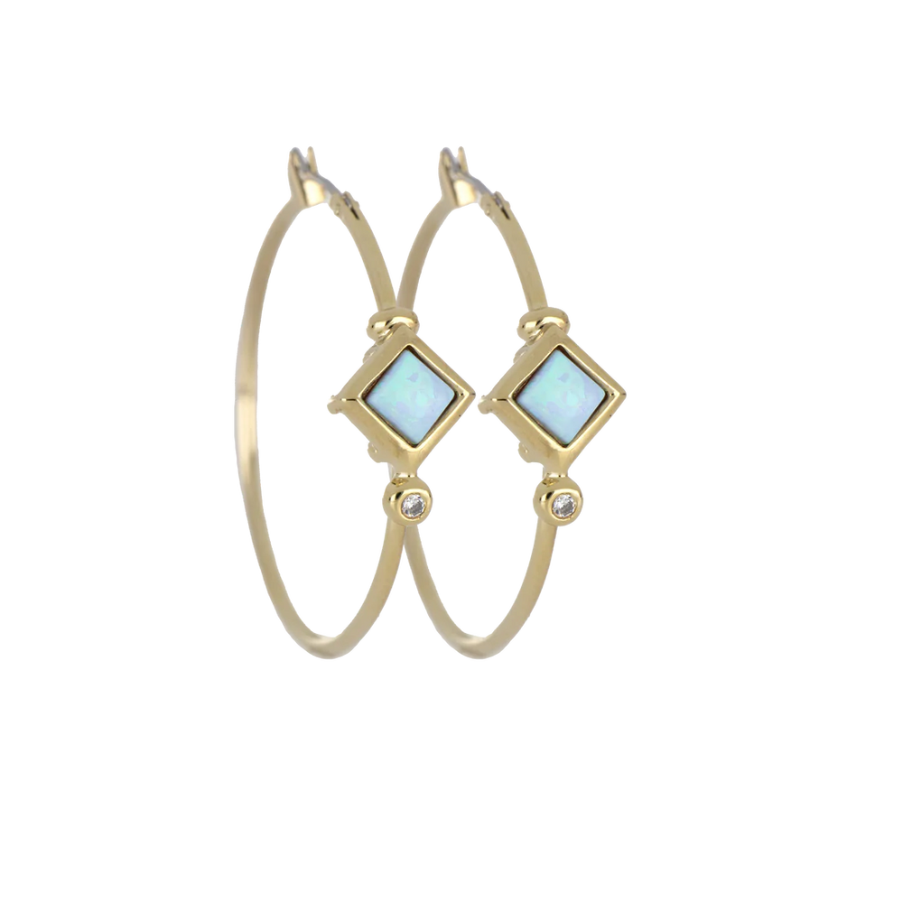 G5583-G6F0 Opalas do Mar Collection - Blue Diamond Opal Hoop Gold Earrings