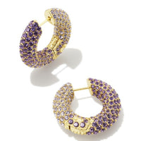 Mikki Pave Gold Hoop Earring in Purple Mauve Ombre Mix