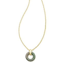 Mikki Pave Gold Pendant Necklace in Blue Green Ombre Mix