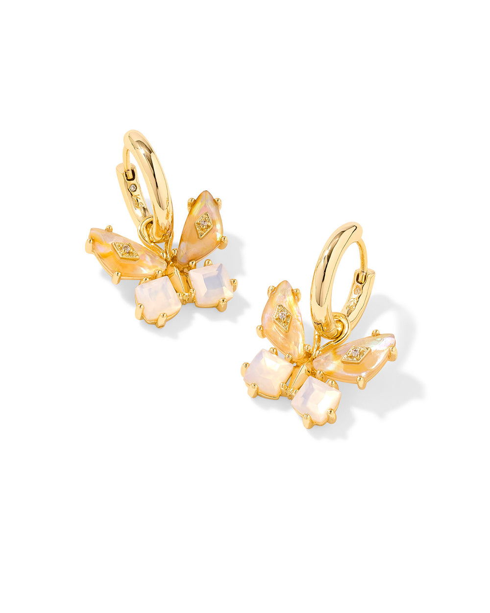 Bianca Butterfly Gold Iridescent White Mix Huggie Earrings