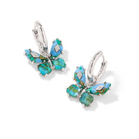 Bianca Butterfly Silver Bright Aqua Mix Huggie Earrings