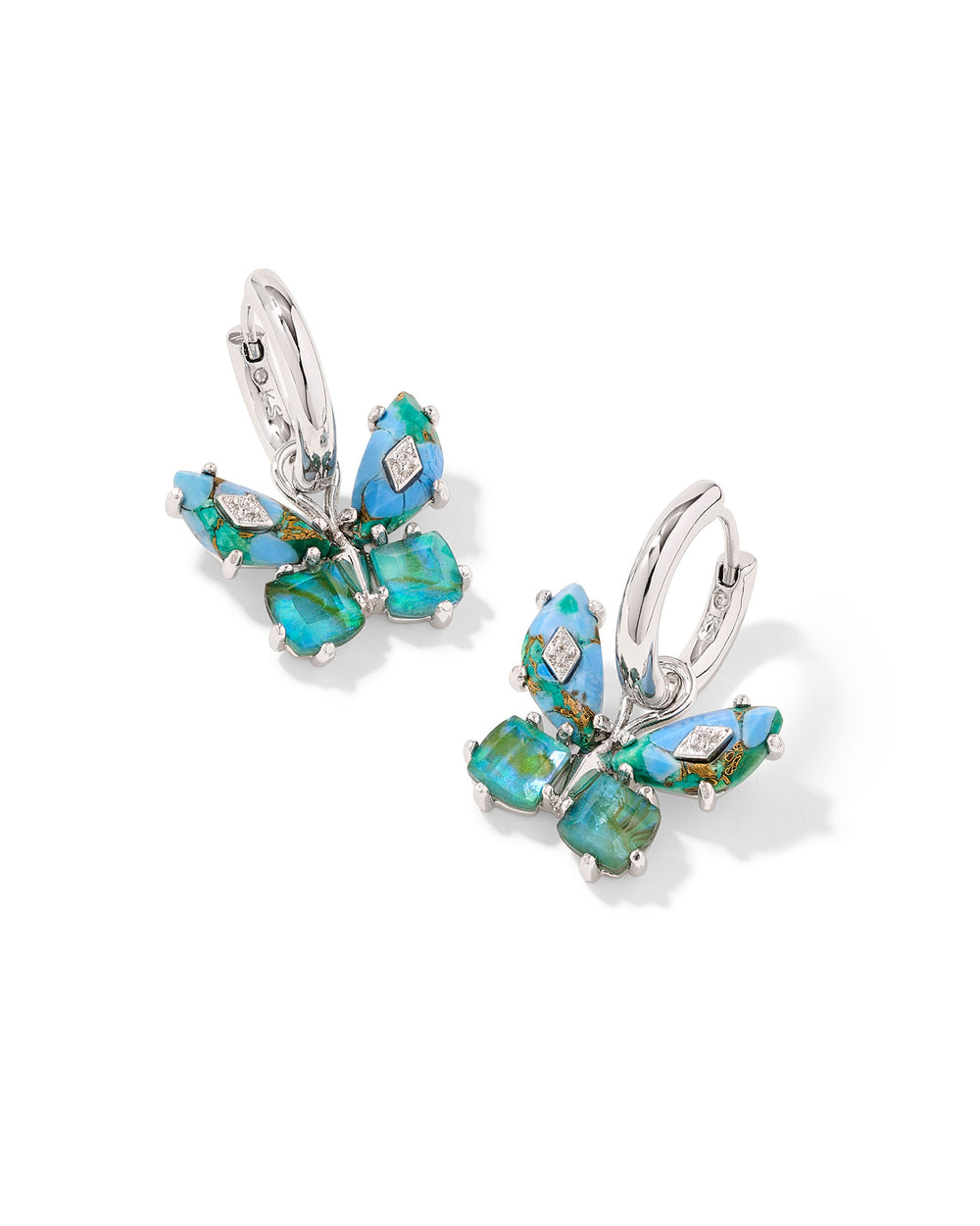 Bianca Butterfly Silver Bright Aqua Mix Huggie Earrings