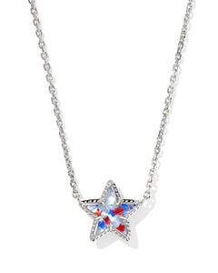 Cassidy Silver Red White Blue Star Illusion Short Pendant Necklace