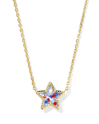 Star-shaped pendant necklace with a gold chain on a white background