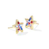Cassidy Gold Stud Earring in Red White Blue Star Illusion