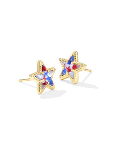 Cassidy Gold Stud Earring in Red White Blue Star Illusion