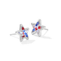 Cassidy Silver Stud Earring in Red White Blue Star Illusion
