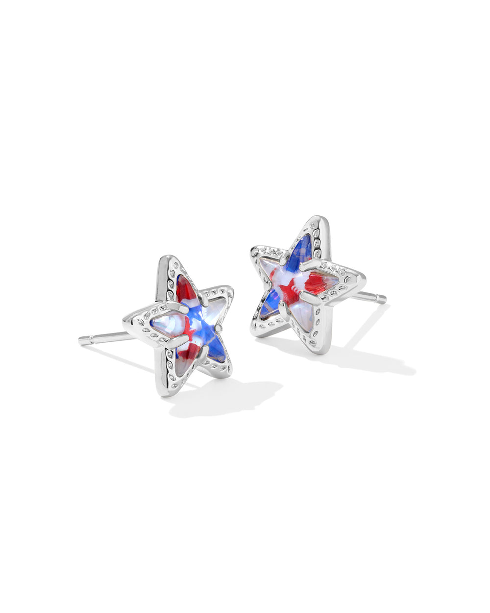 Cassidy Silver Stud Earring in Red White Blue Star Illusion