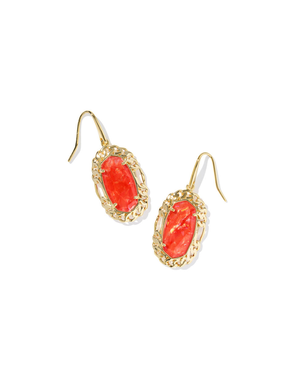 Dani Gold Papaya Iridescent Mother of Pearl Figaro Frame Earrings