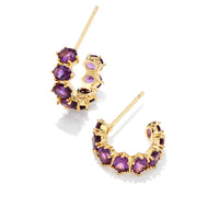 Cailin Gold Crystal Huggie Earrings in Purple Crystal