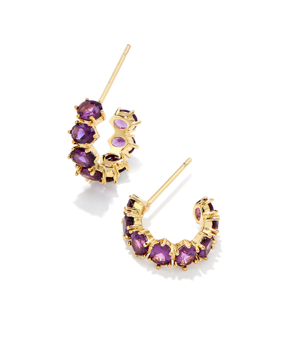 Cailin Gold Crystal Huggie Earrings in Purple Crystal