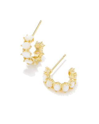 Cailin Gold Crystal Huggie Earrings in Ivory Mother of Pearl