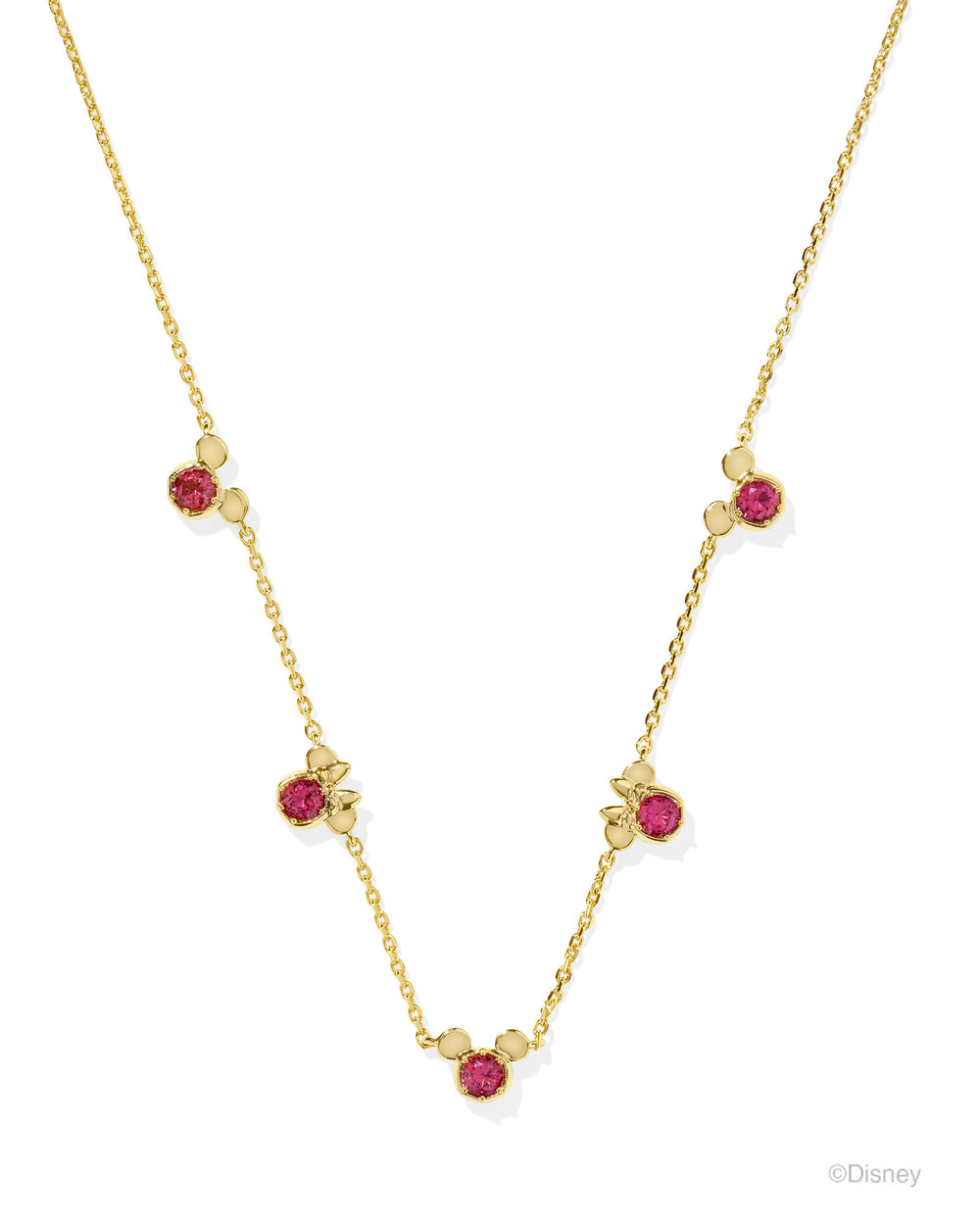 Disney | Kendra Scott Gold Mickey Mouse and Minnie Strand Necklace in Pink Crystal
