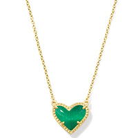 Ari Heart Gold Pendant Necklace in Emerald Cats Eye
