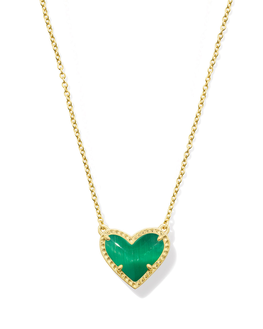 Ari Heart Gold Pendant Necklace in Emerald Cats Eye