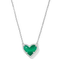 Ari Heart Silver Pendant Necklace in Emerald Cats Eye