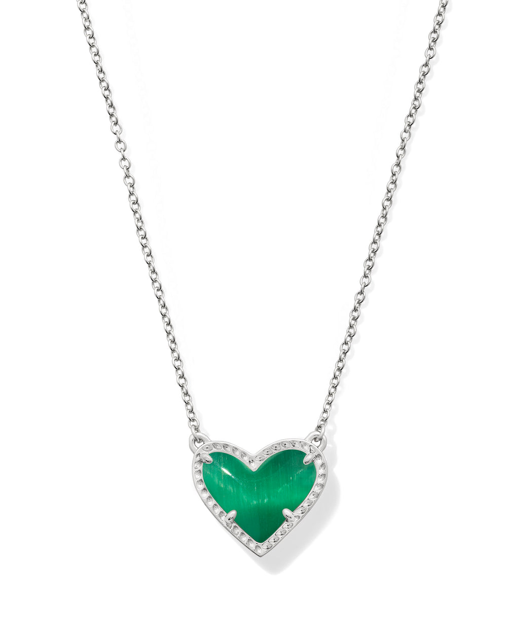 Ari Heart Silver Pendant Necklace in Emerald Cats Eye