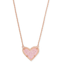 Ari Heart Gold Pendant Necklace in Pink Drusy