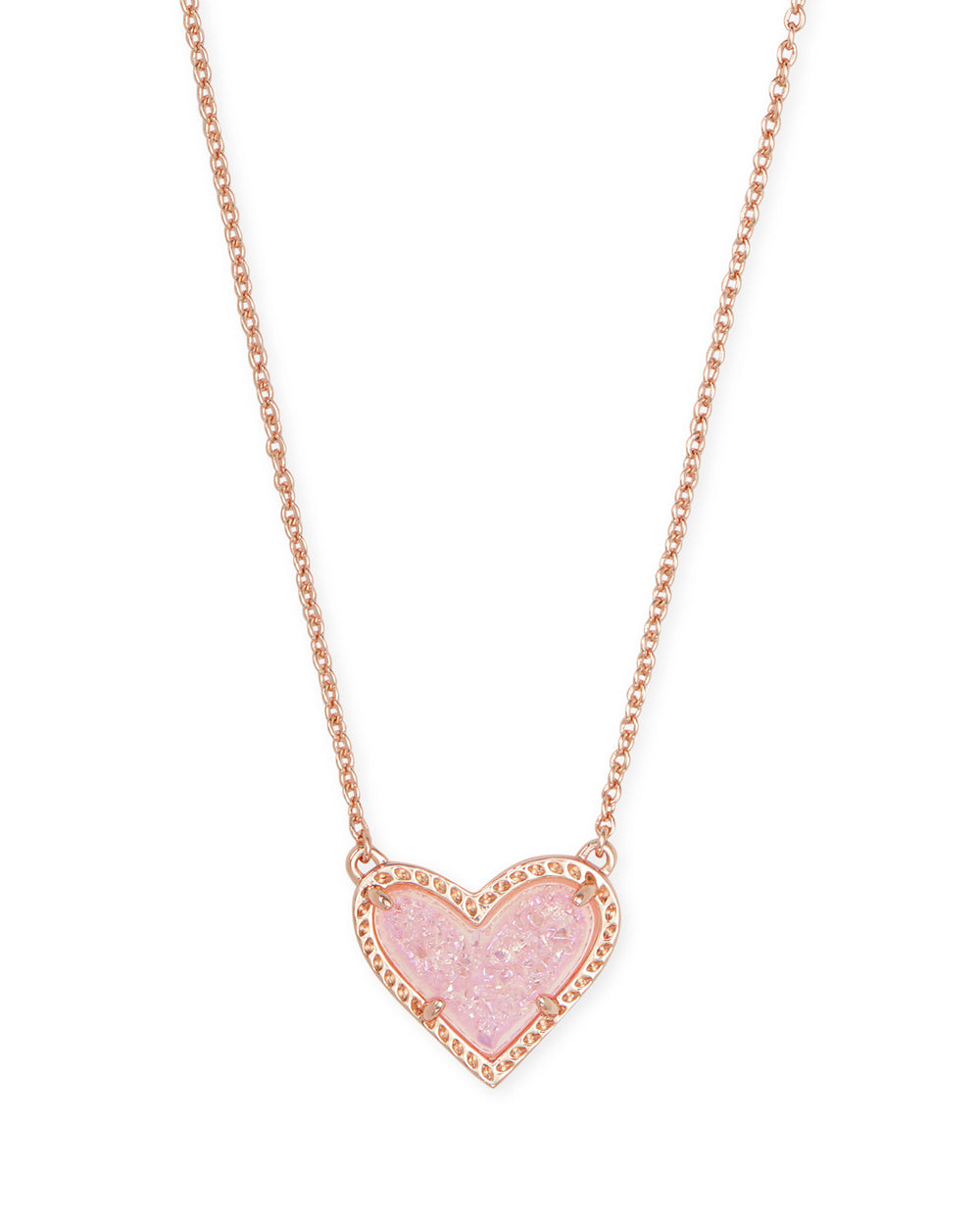 Ari Heart Gold Pendant Necklace in Pink Drusy