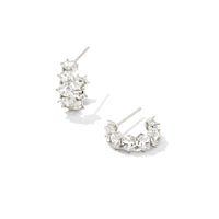 Cailin Silver Crystal Huggie Earrings in White Crystal
