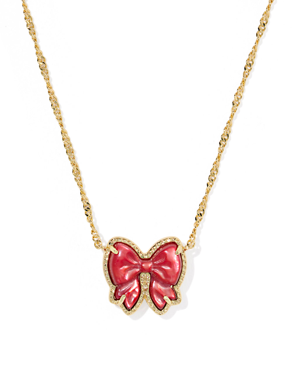 Haley Gold Bow Necklace Scarlet Red MOP