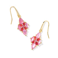 Abbie Gold Crystal Drop Earrings in Pink Mix