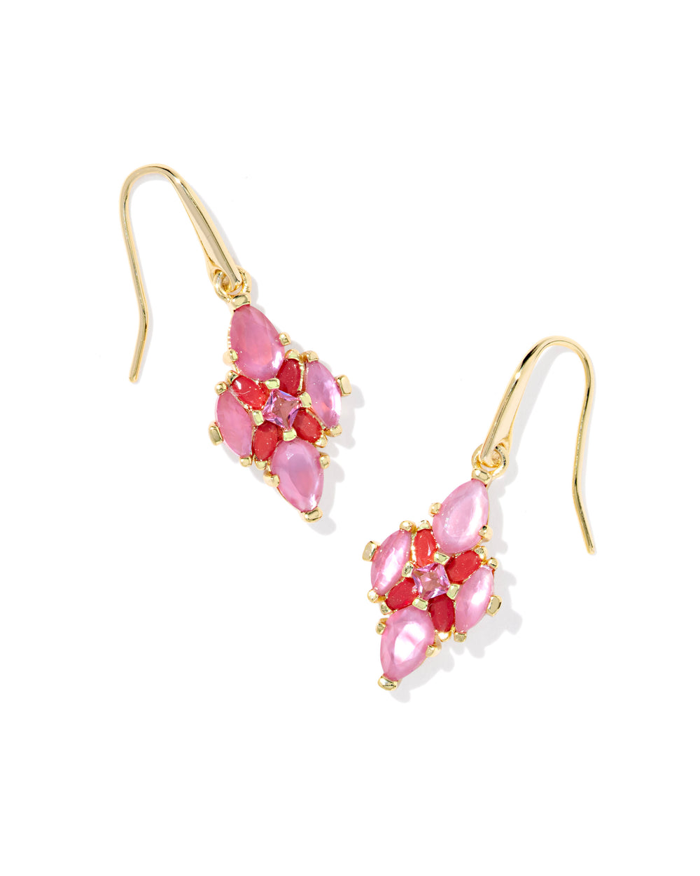 Abbie Gold Crystal Drop Earrings in Pink Mix