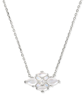 Abbie Silver Crystal Short Pendant Necklace in Neutral Mix