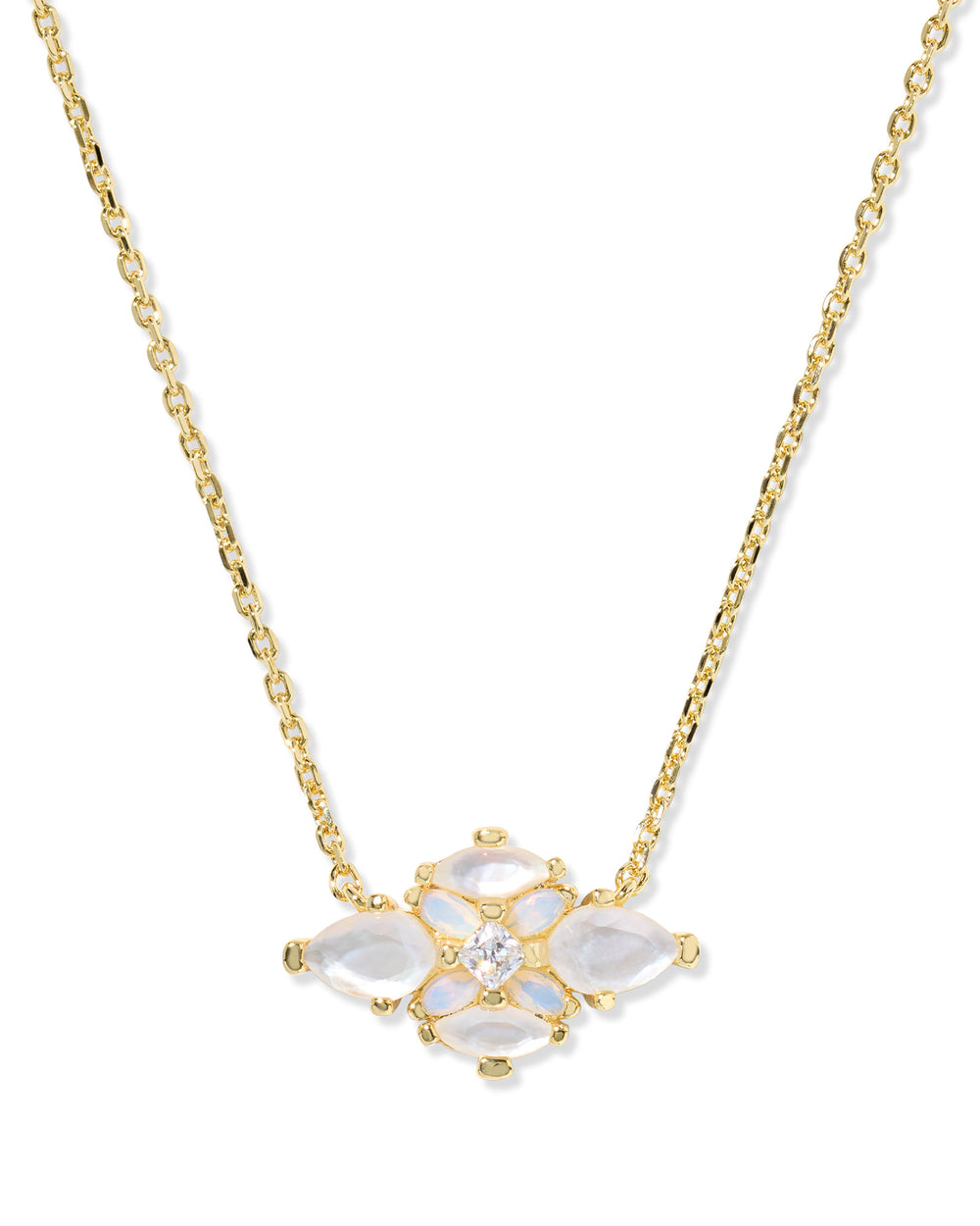 Abbie Gold Crystal Short Pendant Necklace in Neutral Mix