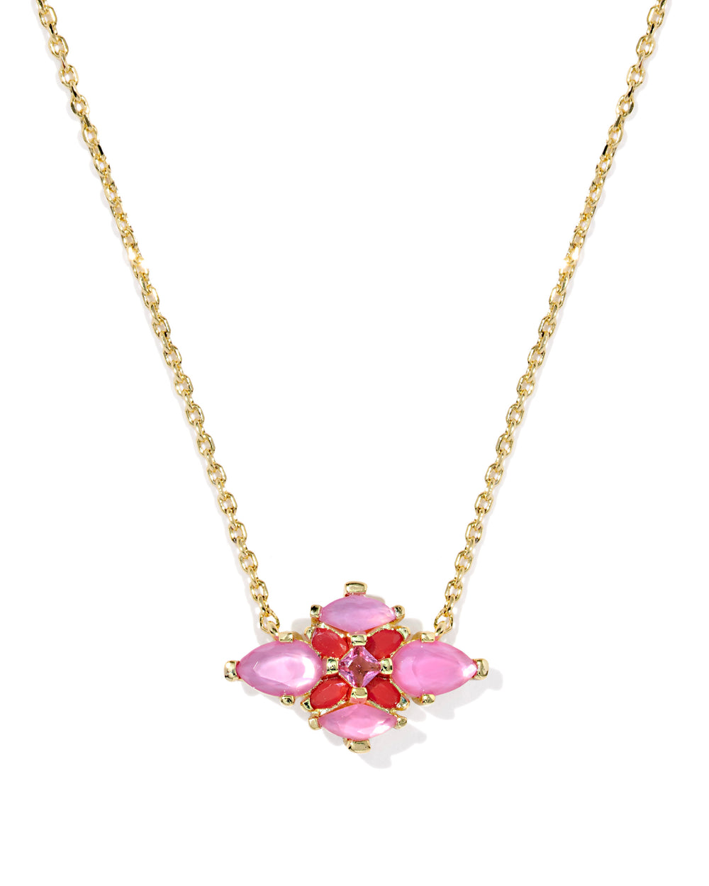 Abbie Gold Crystal Short Pendant Necklace in Pink Mix