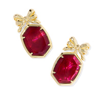 Daphne Bow Gold Drop Earrings in Burgundy Illusion
