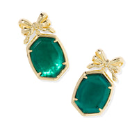 Daphne Bow Gold Drop Earrings in Pine Illusion