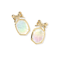 Daphne Bow Gold Drop Earrings in Crystal Ivory Illusion