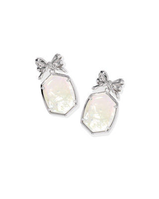 Daphne Bow Silver Drop Earrings in Crystal Ivory Illusion