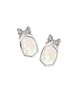 Daphne Bow Silver Drop Earrings in Crystal Ivory Illusion
