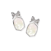 Daphne Bow Silver Drop Earrings in Crystal Ivory Illusion