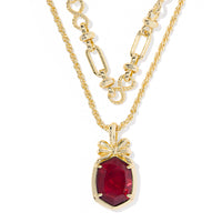 Daphne Bow Gold Multi Strand Necklace in Burgundy Illusion