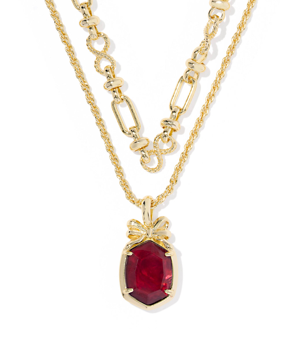 Daphne Bow Gold Multi Strand Necklace in Burgundy Illusion