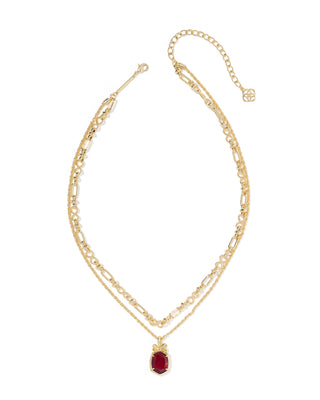 Daphne Bow Gold Multi Strand Necklace in Burgundy Illusion