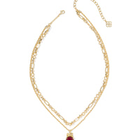 Daphne Bow Gold Multi Strand Necklace in Burgundy Illusion