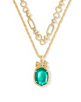 Daphne Bow Gold Multi Strand Necklace in Pine Illusion